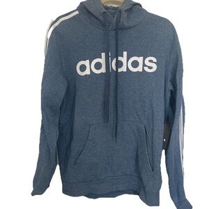 Adidas Men Medium Blue Sweater Logo Stripe Sporty Cotton Blend Casual Athletic